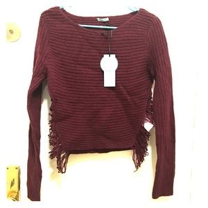 Kookai burgundy wool sweater top stringy sides net